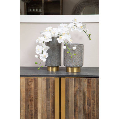 Orsina Cleo Large Grey Glass Vase with Brass Base – Modern Decor