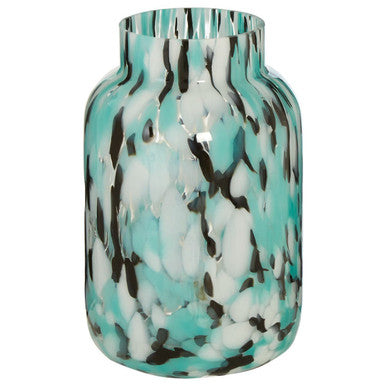 Orsina Calla Medium Speckle Glass Vase – Turquoise & Black Decor