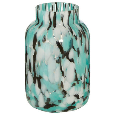 Orsina Calla Medium Speckle Glass Vase – Turquoise & Black Decor