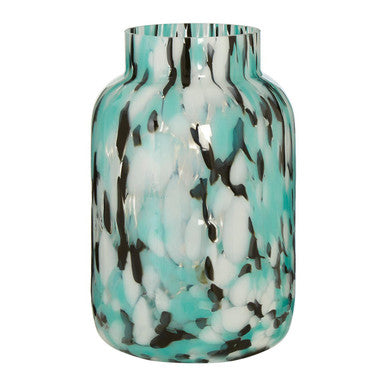 Orsina Calla Medium Speckle Glass Vase – Turquoise & Black Decor