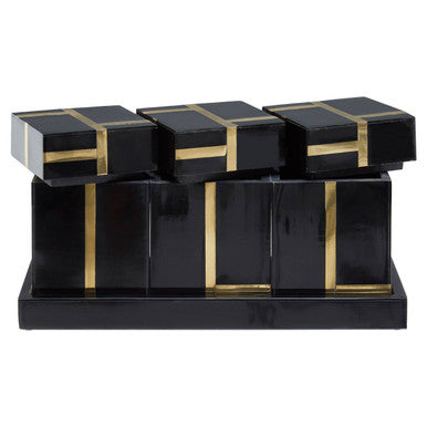 Orsina Odell Black and Gold Resin Jars with Tray - Set of 3