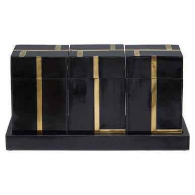 Orsina Odell Black and Gold Resin Jars with Tray - Set of 3