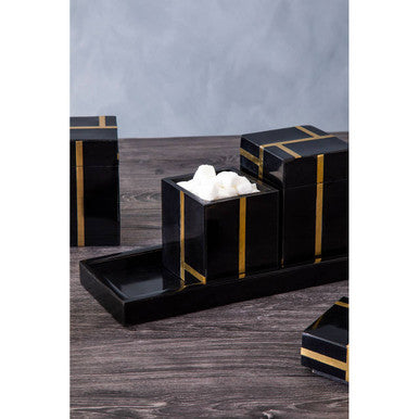 Orsina Odell Black and Gold Resin Jars with Tray - Set of 3