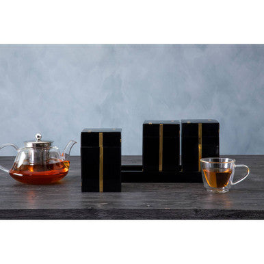 Orsina Odell Black and Gold Resin Jars with Tray - Set of 3