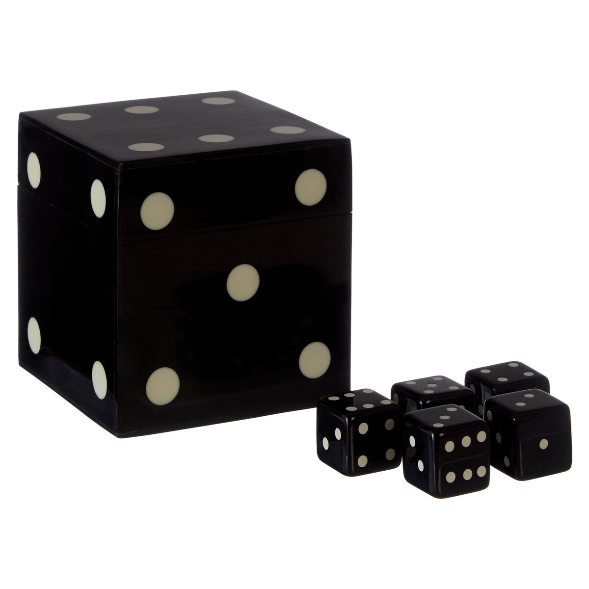 Orsina Black and White Resin Dice Box with 5 Dice – Minimalist Decor
