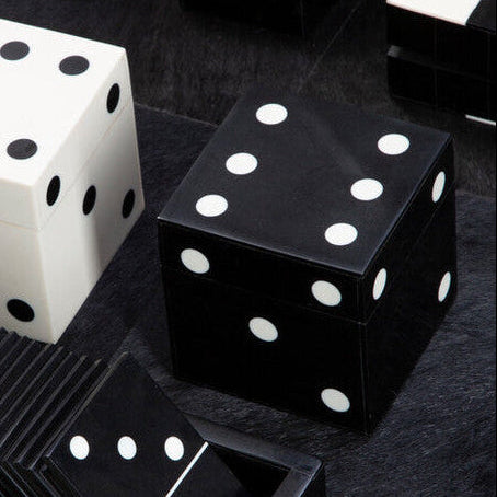 Orsina Black and White Resin Dice Box with 5 Dice – Minimalist Decor
