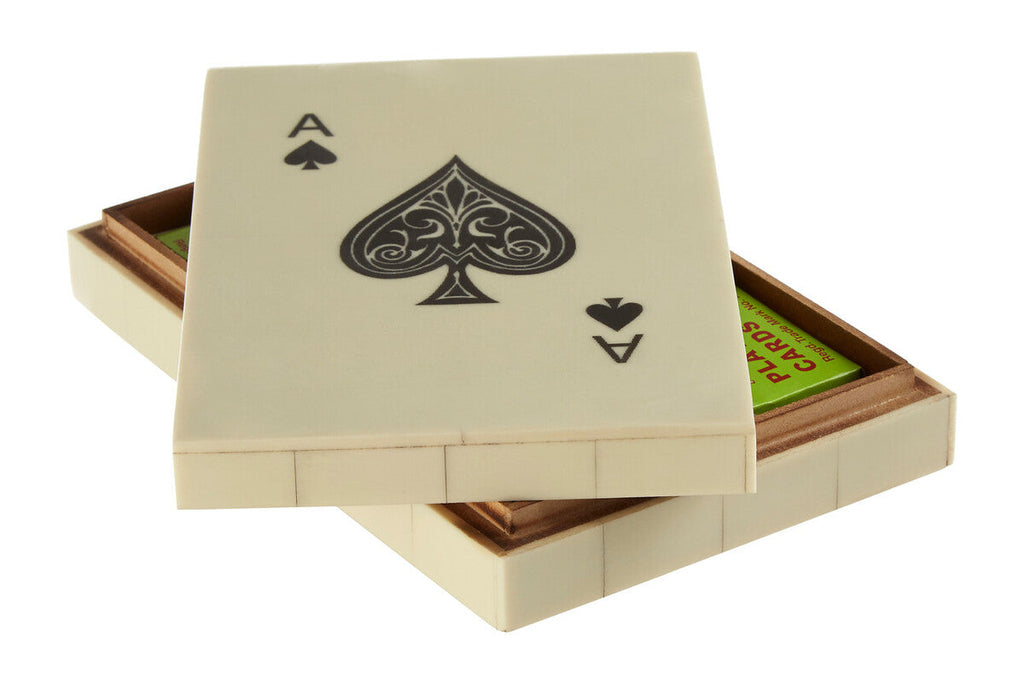 Orsina Churchill Games Cream Resin Card Box with Two Playing Card Decks