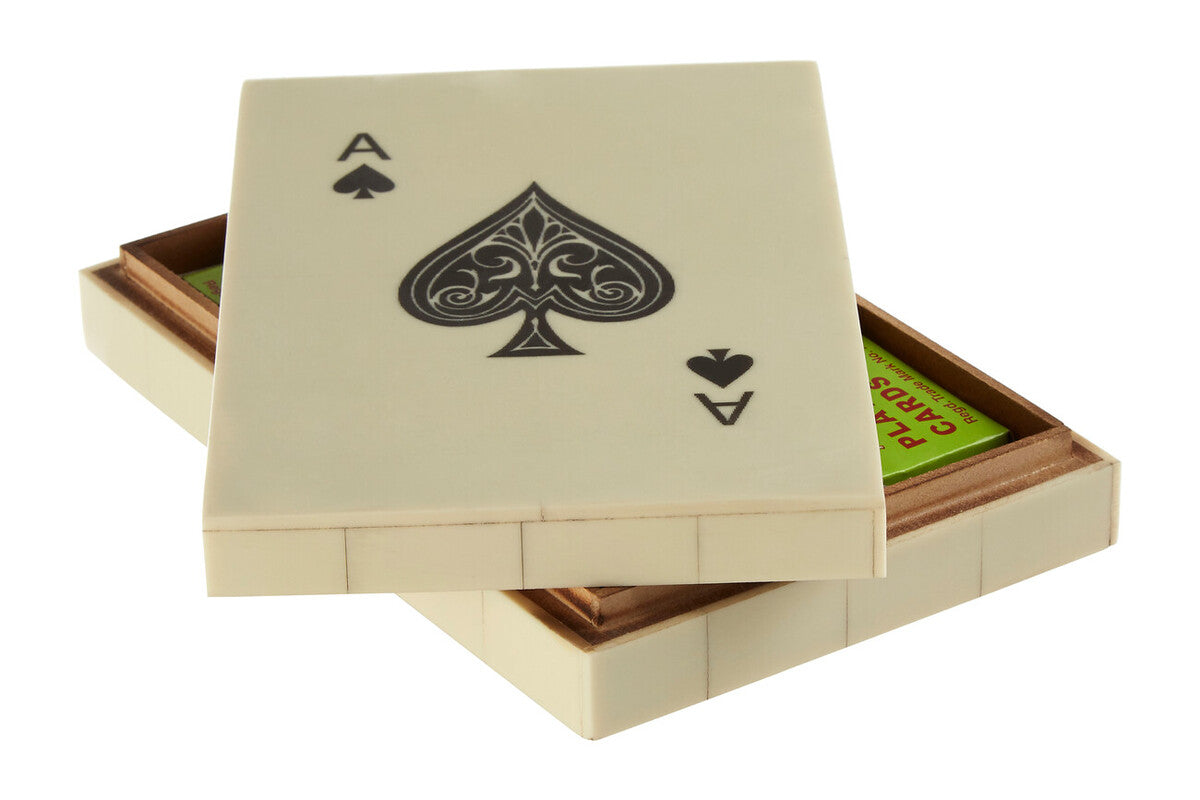 Orsina Churchill Games Cream Resin Card Box with Two Playing Card Decks