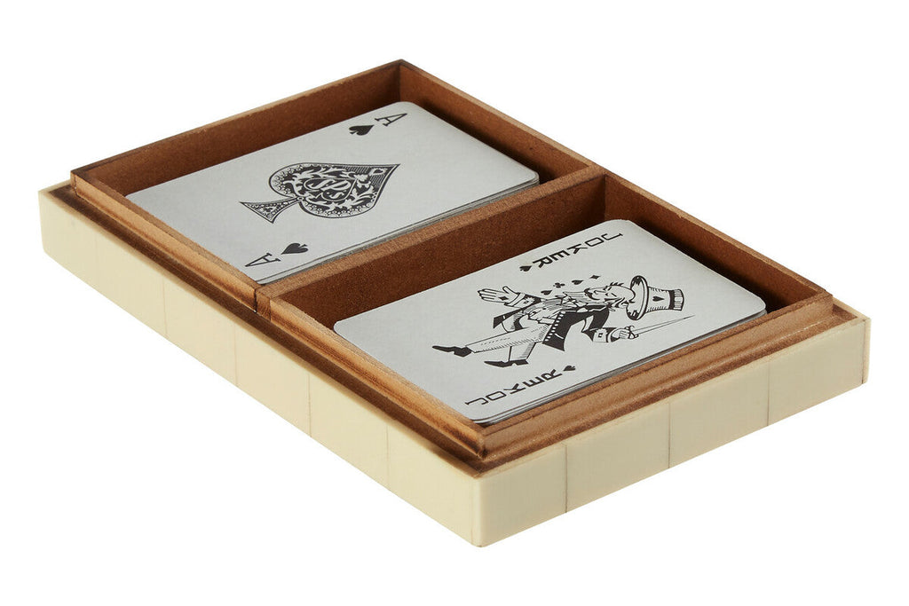 Orsina Churchill Games Cream Resin Card Box with Two Playing Card Decks