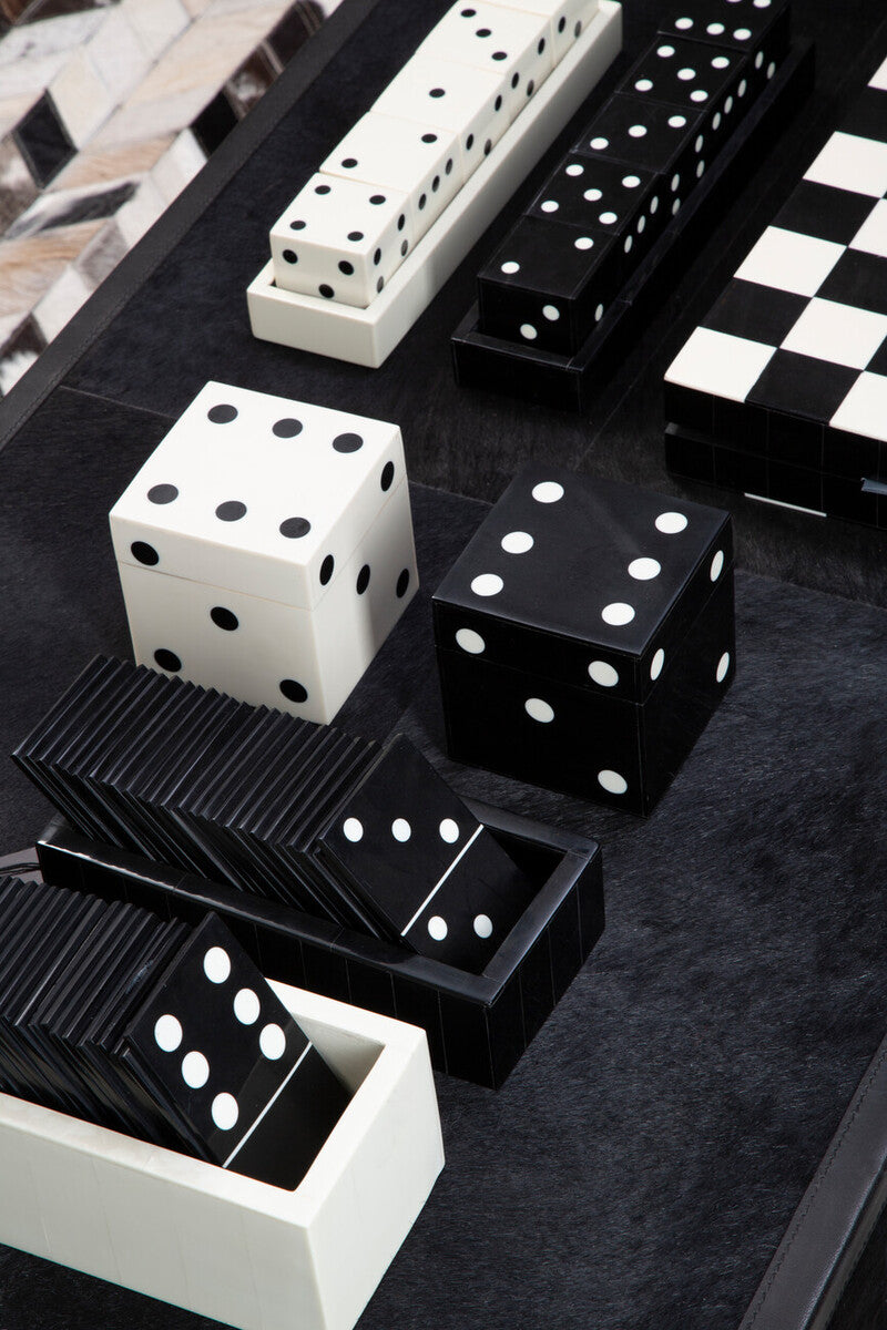 Orsina Resin Dice Set with Tray – White and Black 5-Piece Game Set