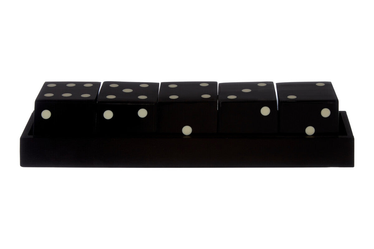 Orsina Black and White Resin 5 Dice Set with Rectangular Tray
