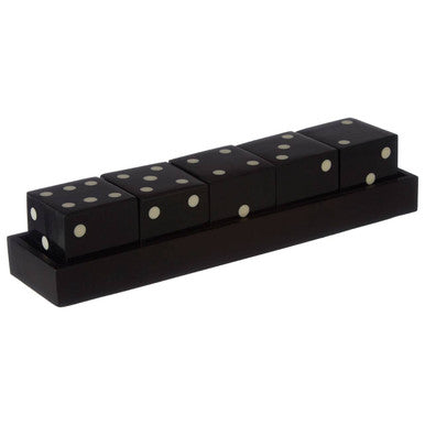 Orsina Black and White Resin 5 Dice Set with Rectangular Tray