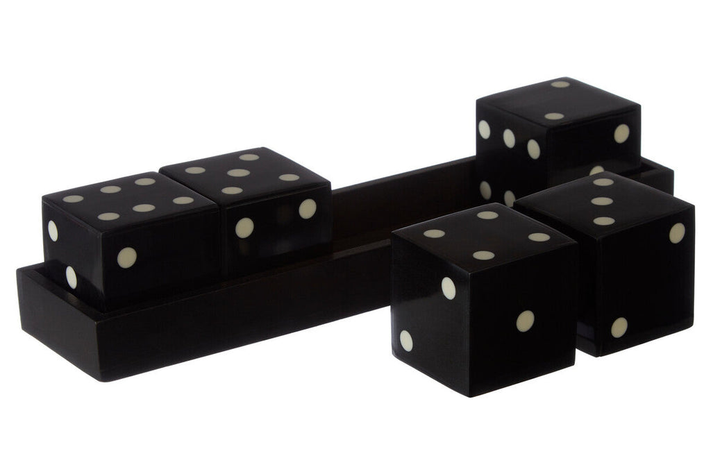 Orsina Black and White Resin 5 Dice Set with Rectangular Tray