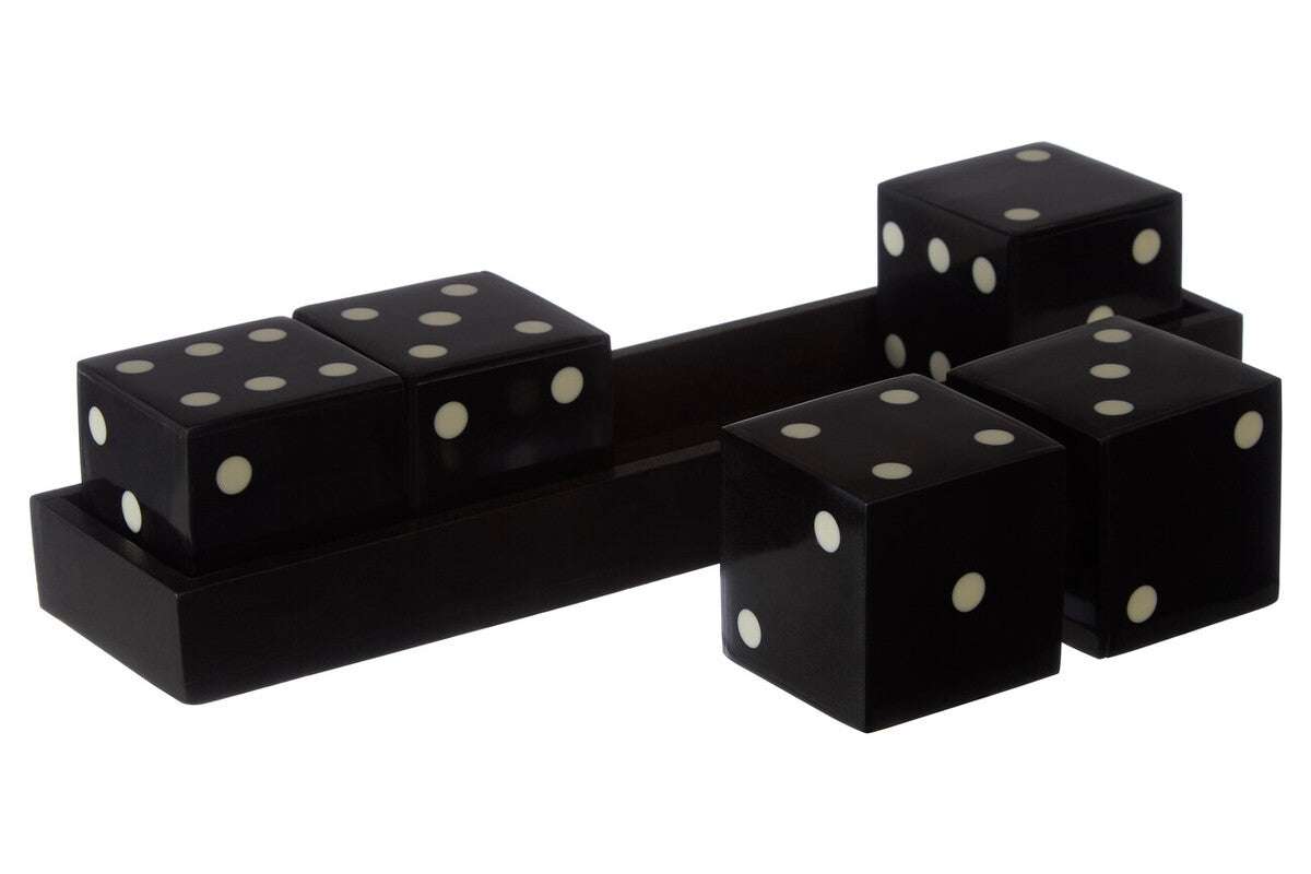 Orsina Black and White Resin 5 Dice Set with Rectangular Tray