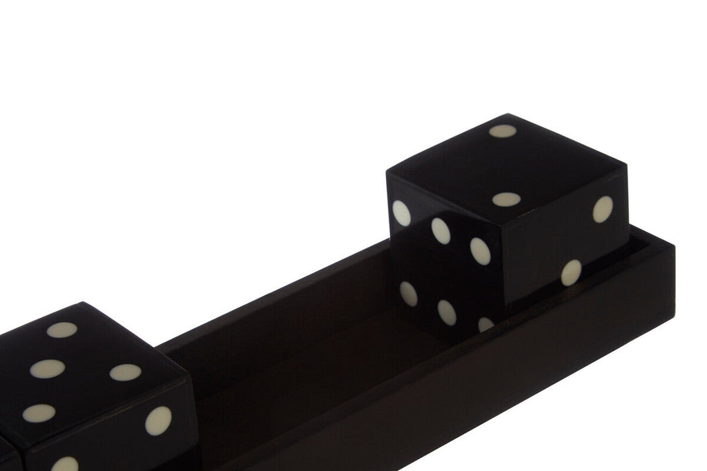 Orsina Black and White Resin 5 Dice Set with Rectangular Tray