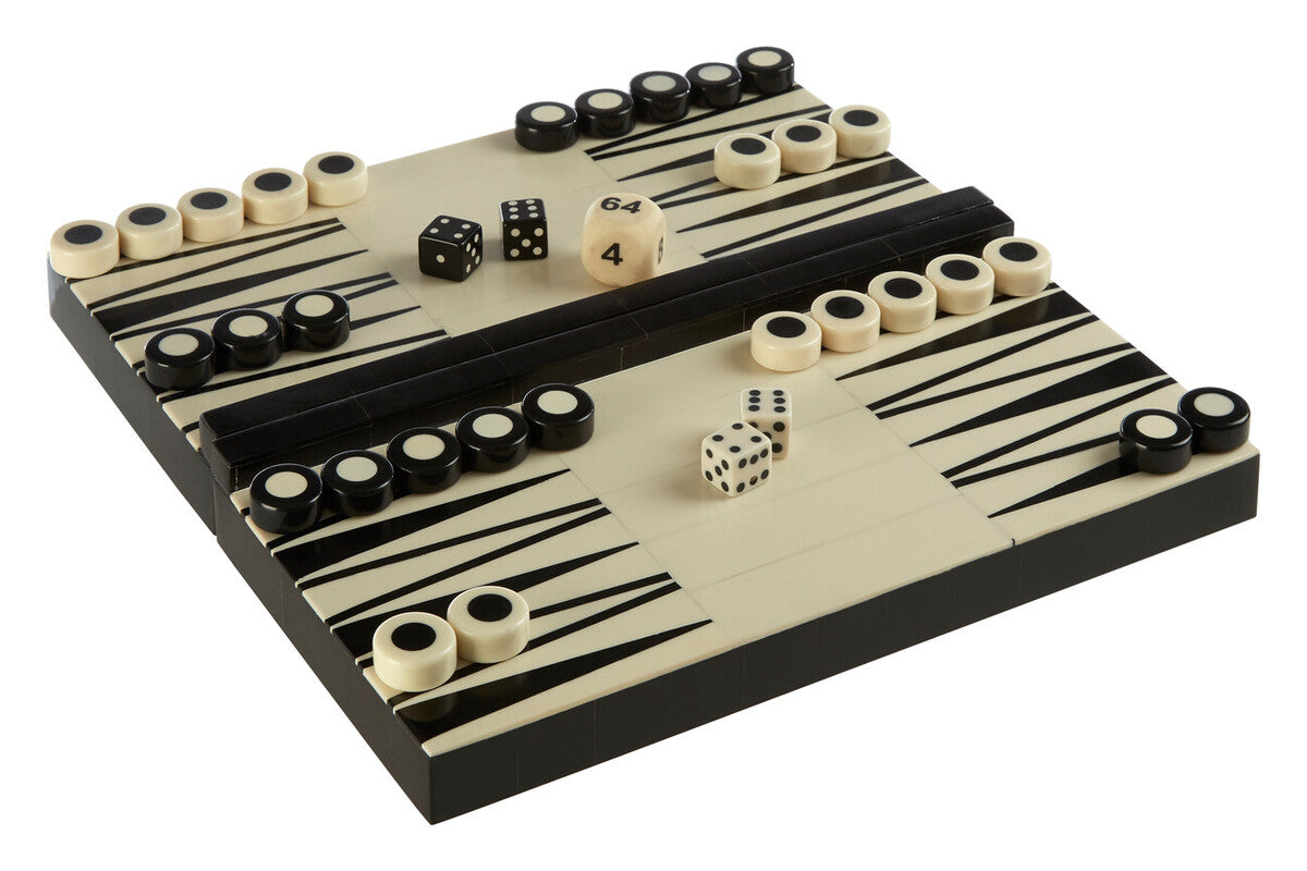 Orsina Black and White Foldable Backgammon Set | Premium Resin Board