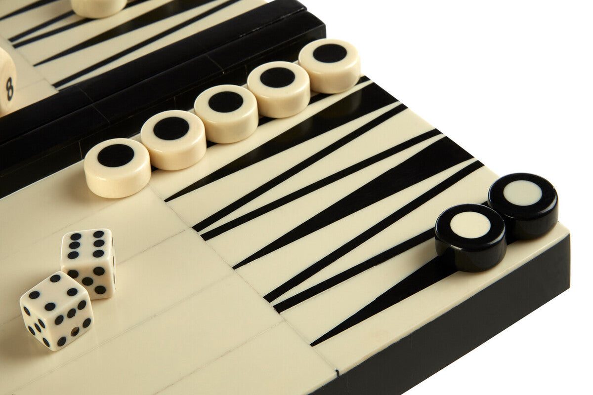 Orsina Black and White Foldable Backgammon Set | Premium Resin Board