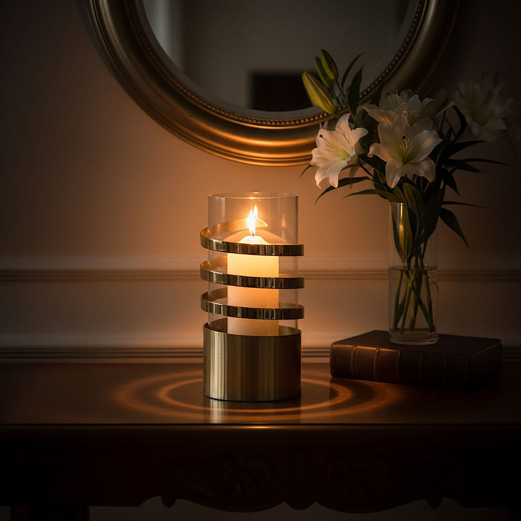 Orsina Amreli Large Gold Metal Hurricane Candle Holder – Textured Finish
