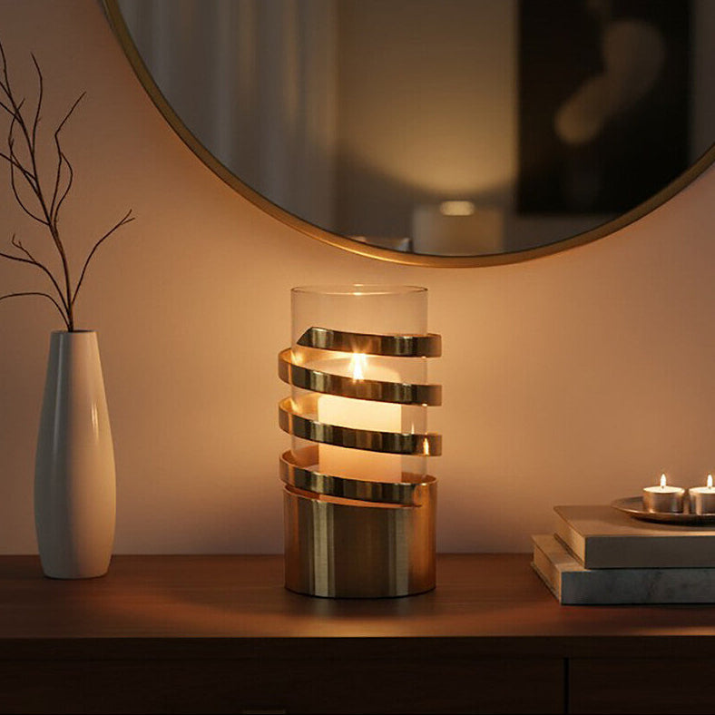 Orsina Amreli Gold Metal Hurricane Candle Holder – Small Vertical Textured