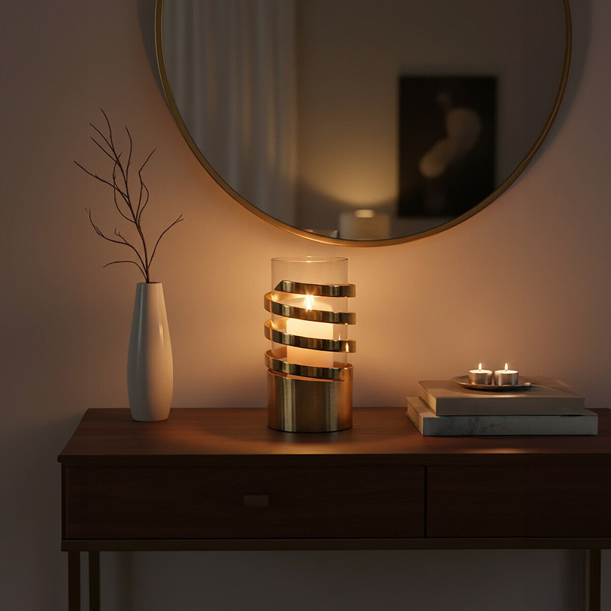 Orsina Amreli Gold Metal Hurricane Candle Holder – Small Vertical Textured