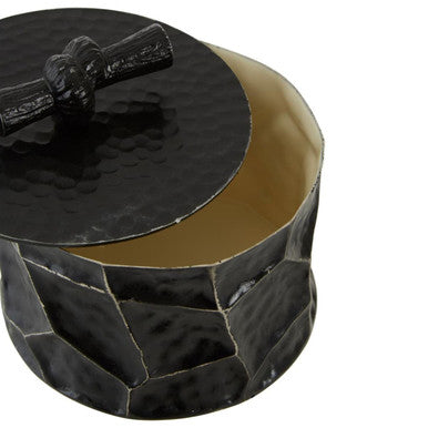 Orsina Akola Trinket Box – Black and Gold Hammered Steel Organizer