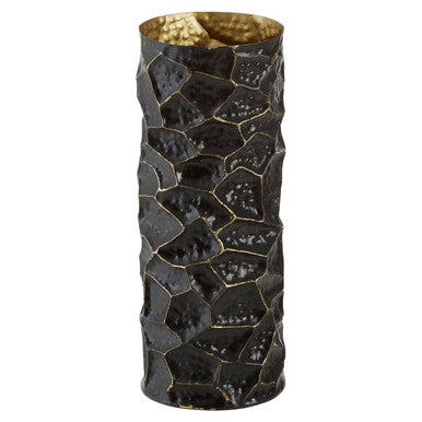 Orsina Akola Large Hammered Steel Vase – Black and Gold Metal Decor