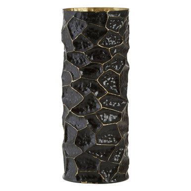 Orsina Akola Large Hammered Steel Vase – Black and Gold Metal Decor