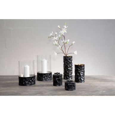 Orsina Akola Large Hammered Steel Vase – Black and Gold Metal Decor