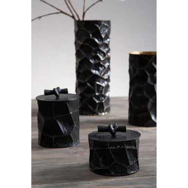 Orsina Akola Large Hammered Steel Vase – Black and Gold Metal Decor