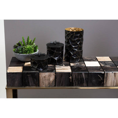 Orsina Akola Large Hammered Steel Vase – Black and Gold Metal Decor