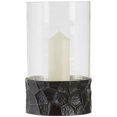 Orsina Akola Black and Gold Large Hurricane Candle Holder | Steel & Glass
