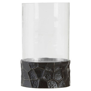 Orsina Akola Black and Gold Large Hurricane Candle Holder | Steel & Glass