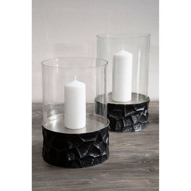 Orsina Akola Black and Gold Large Hurricane Candle Holder | Steel & Glass