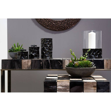 Orsina Akola Black and Gold Large Hurricane Candle Holder | Steel & Glass