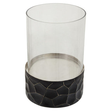 Orsina Akola Hurricane Candle Holder – Black and Gold Hammered Metal