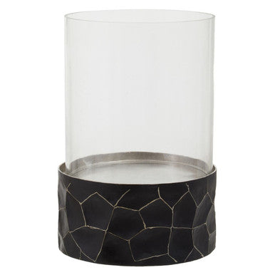 Orsina Akola Hurricane Candle Holder – Black and Gold Hammered Metal
