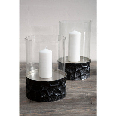 Orsina Akola Hurricane Candle Holder – Black and Gold Hammered Metal