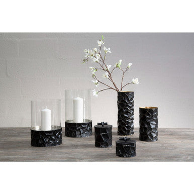 Orsina Akola Hurricane Candle Holder – Black and Gold Hammered Metal