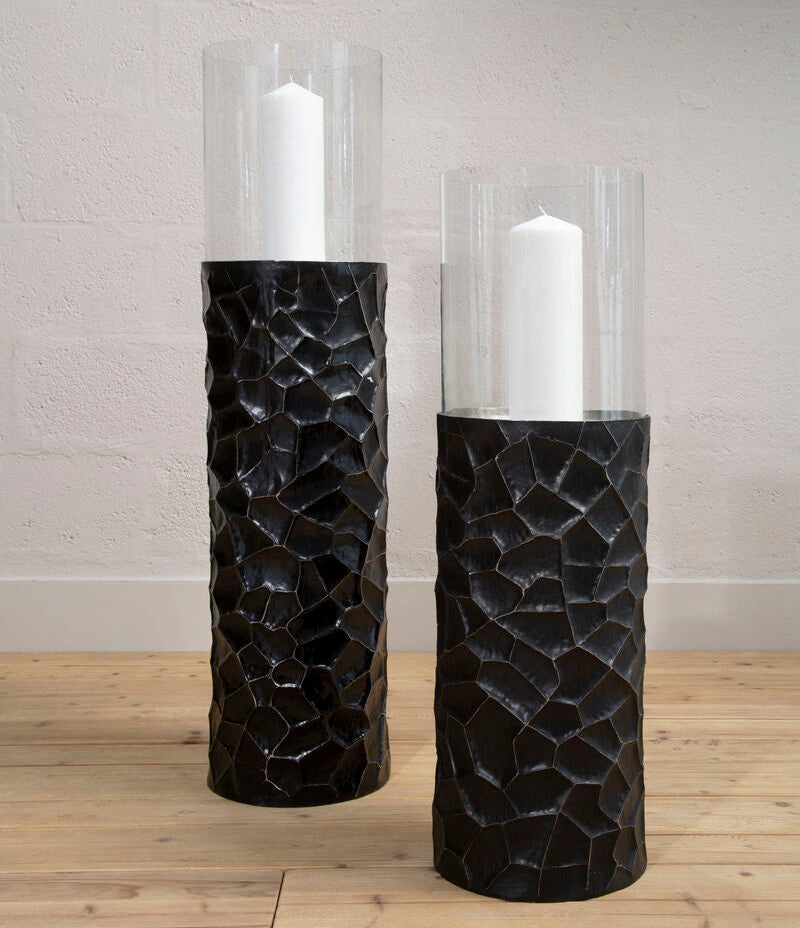 Orsina Akola Black and Gold Large Floor Standing Hurricane Candle Holder