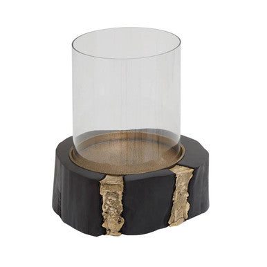 Orsina Asamra Small Hurricane Candle Holder – Black Acacia & Glass