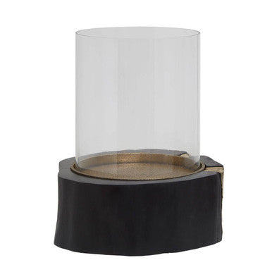 Orsina Asamra Small Hurricane Candle Holder – Black Acacia & Glass