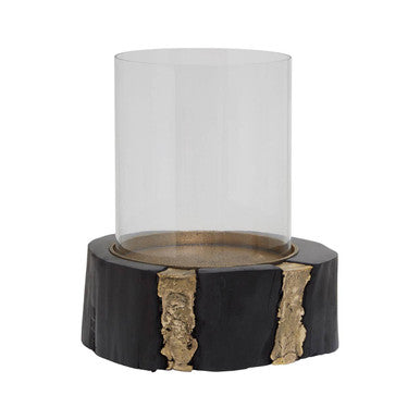 Orsina Asamra Small Hurricane Candle Holder – Black Acacia & Glass