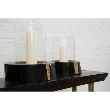 Orsina Asamra Small Hurricane Candle Holder – Black Acacia & Glass