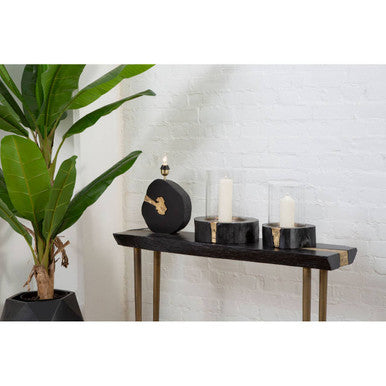 Orsina Asamra Small Hurricane Candle Holder – Black Acacia & Glass
