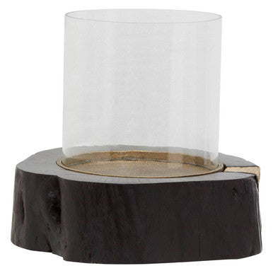 Orsina Asamra Large Hurricane Candle Holder | Black Acacia & Gold
