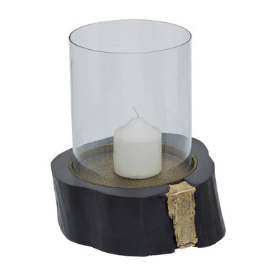 Orsina Asamra Large Hurricane Candle Holder | Black Acacia & Gold