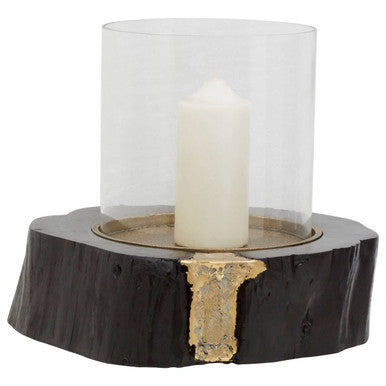 Orsina Asamra Large Hurricane Candle Holder | Black Acacia & Gold