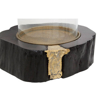 Orsina Asamra Large Hurricane Candle Holder | Black Acacia & Gold