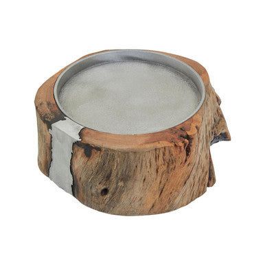 Orsina Almora Small Acacia Wood and Glass Hurricane Candle Holder
