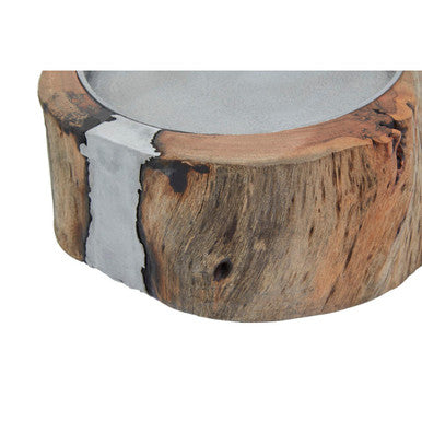 Orsina Almora Small Acacia Wood and Glass Hurricane Candle Holder